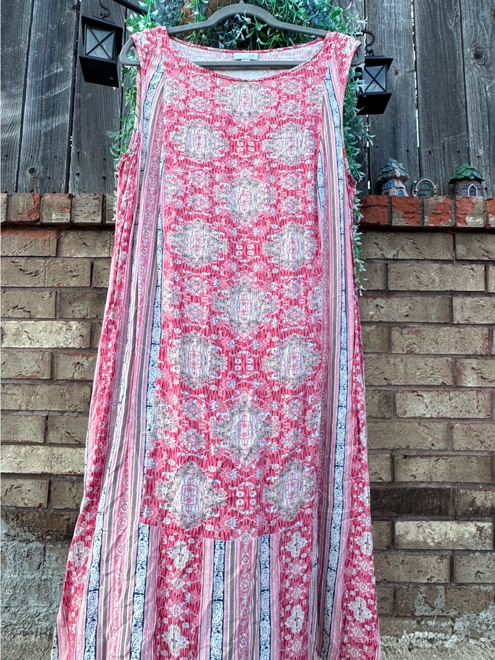 J. Jill Paisley Mixed Print Sleeveless Shift Midi Dress- Pink Boho Sz 2X - Picture 4 of 9